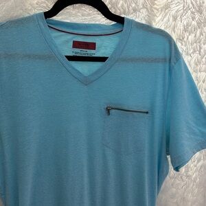 Alfani Men's Light Blue V-Neck Tee with Zipper Pocket